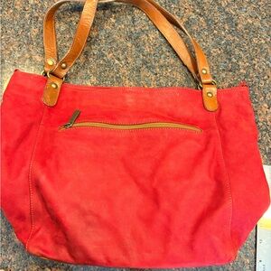 Maria’ Italian red suede purse Vera Pelle (genuine leather) large lined soft